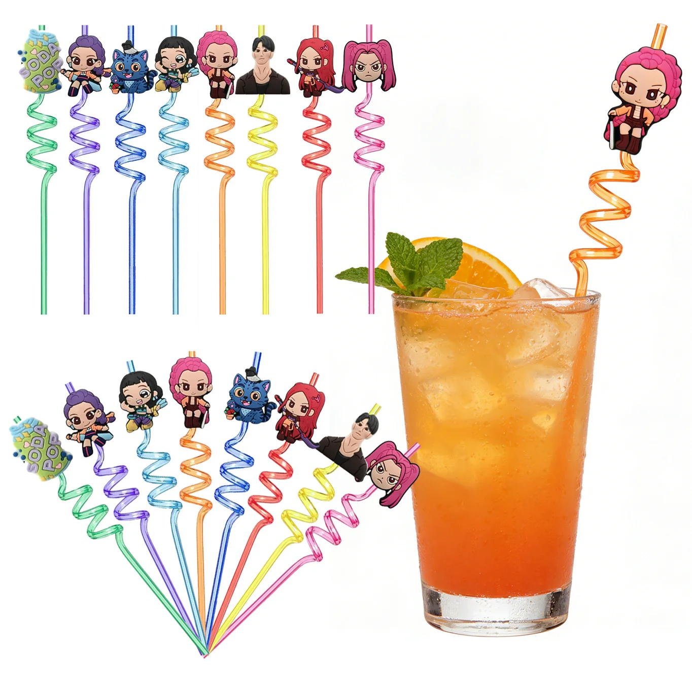Pet Supplies First - 2Pack 16PCS Colorful Cartoon Spiral Straws